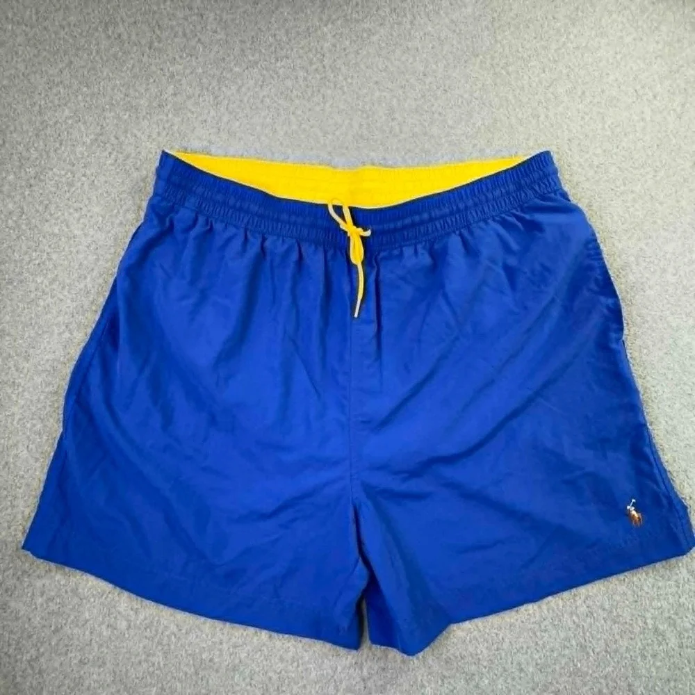 Vtg Polo‎ Ralph Lauren Swim Trunks Men's XXL Blue Yellow Flesh Pony Mesh Lined